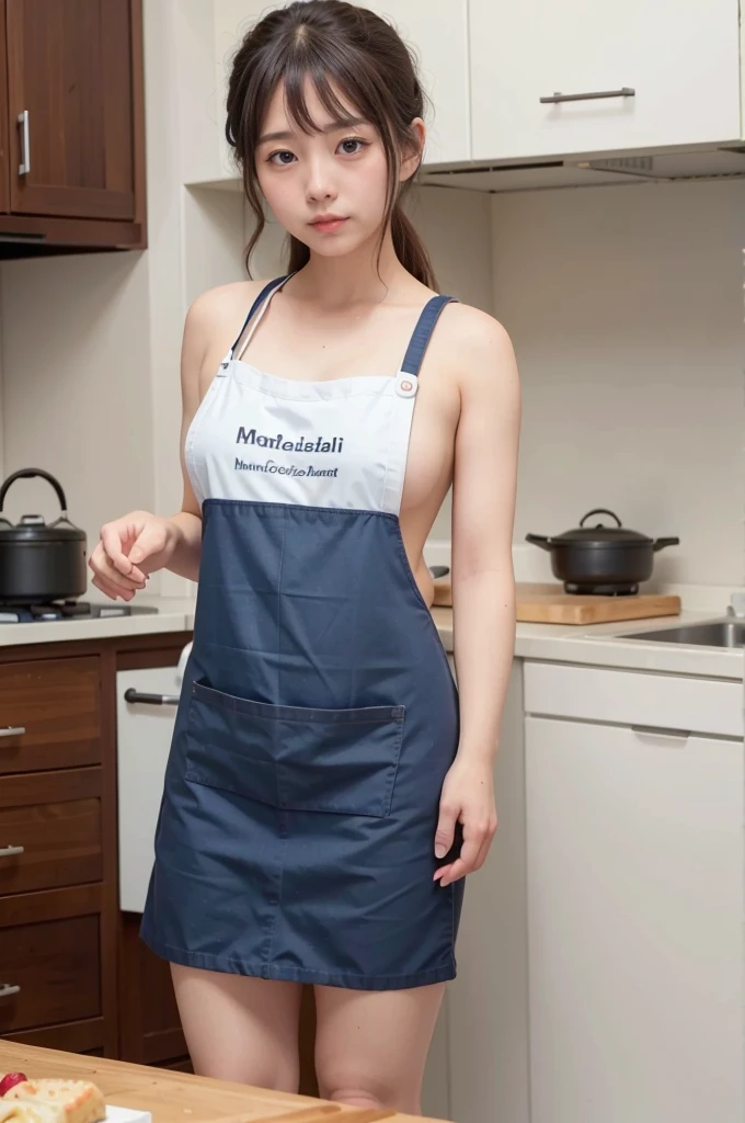 (In 8K、Highest quality、masterpiece:1.2)、(Realistic、Photorealistic:1.2)、A woman is cooking, Cute Face(naked_apron:1.3), Good move,4K, High resolution, masterpiece, Highest quality, head:1.3,((Hasselblad Photography)), Detailed skin, hand up to head back, Sharp focus, (Cinema Lighting), Soft lighting, Dynamic Angle, [:(Detailed face:1.2):0.2], Large Breasts, Sweaty skin:1.2, (((Inside the kitchen)))