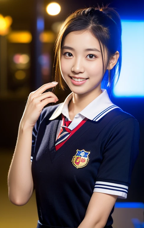 (1 youthful eurasian lady, early 20s, at an Aquarium, (((full bodyesbian))), ((Girls' High School Uniforms)), short_bob_hair_ponytail, Dimples, Friendly & Kind smile, snaggle-tooth, realistic skin textures, healthy body proportion, hyper-realism, photorealistic, beautiful detailed eyes, high contrast, ultra HD, top image quality, fine details, very meticulously, masterpiece, the_cowboy_shot, bokeh background, Serene Ambiance, LED blue light) #MondayBlues #MondayMotivation