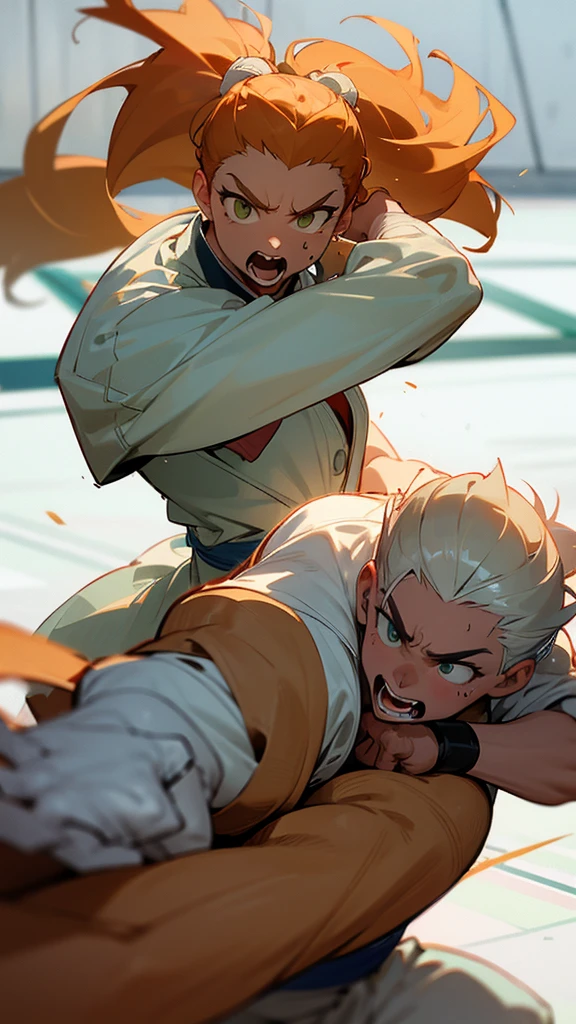 Fighting fiercely in judo matches on the Olympic stage