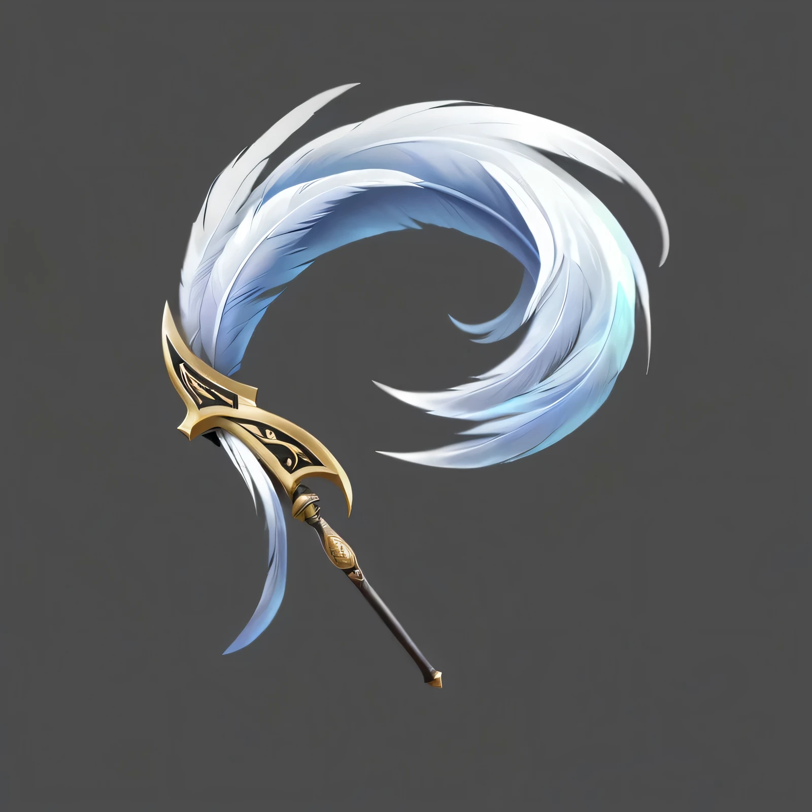 A stick with a black handle and a white feather on it, Fantasy weapons, Realistic Spear, Intricate Fantasy Spear, Fantasy RPG Weapon Art, Weapon concept art, epic Fantasy weapons art, World of Warcraft Blizzard Weapon Art, Weapon Design, Role Playing Game Items, Sword weapons, Spear, Weapon Concept Art, Fantasy Scythe, Feather pen, sword, Magic Fishing Rod Weapon