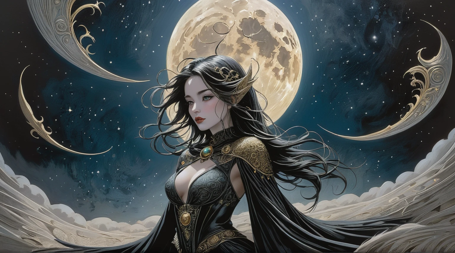 the moon, Artwork inspired by Dave Mckean, intricate details, oil painted