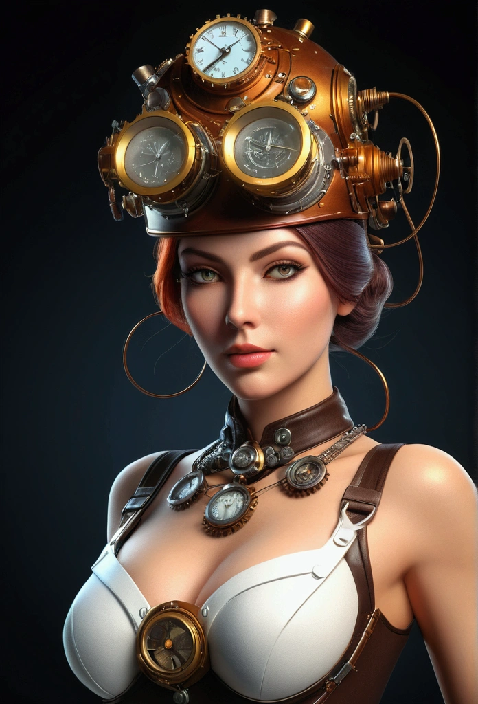 ((Best quality)), ((masterpiece)), (detailed:1.4), ..3d, Image of a beautiful steampunk woman,HDR (High Dynamic Range), atom punck, era atom punck, It is atomic, atom punck, retrofuturismo atom punck, Cold War Retrofuturism, Retro-Futuristic Technology 60, atom punck, Albedo and Specular Maps, Surface shading,Accurately simulate the interaction of light and matter, Perfect proportions, Octane Rendering,Two-color lighting,Wide opening,Low ISO,White Balance,Rule of Thirds,8K Native,