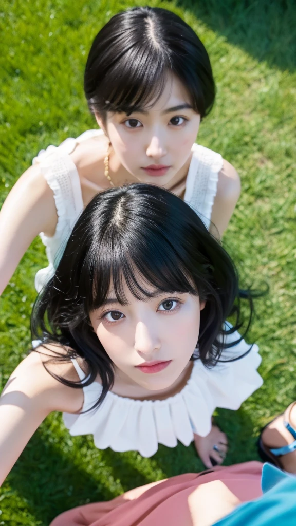 Selfie,Top view,Black Hair,Medium Hair,summercoordinate,Zara,Sitting,Ultra HD,masterpiece,super high quality,Ultra-high resolution,Highest quality,Advanced,Highest quality,Highest Resolution,high quality,beautiful,beautiful,High quality,Realな質感,Real,8k,Detailed,