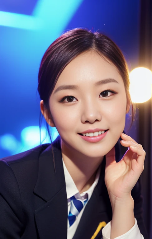 (1 youthful eurasian lady, early 20s, at an Aquarium, (((full bodyesbian))), ((Girls' High School Uniforms)), short_bob_hair_ponytail, Dimples, Friendly & Kind smile, snaggle-tooth, realistic skin textures, healthy body proportion, hyper-realism, photorealistic, beautiful detailed eyes, high contrast, ultra HD, top image quality, fine details, very meticulously, masterpiece, the_cowboy_shot, bokeh background, Serene Ambiance, LED blue light) #MondayBlues #MondayMotivation