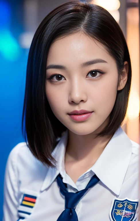 (1 youthful eurasian lady, early 20s, at an Aquarium, (((full bodyesbian))), ((Girls' High School Uniforms)), short_bob_hair_ponytail, Dimples, Friendly & Kind smile, snaggle-tooth, realistic skin textures, healthy body proportion, hyper-realism, photorealistic, beautiful detailed eyes, high contrast, ultra HD, top image quality, fine details, very meticulously, masterpiece, the_cowboy_shot, bokeh background, Serene Ambiance, LED blue light) #MondayBlues #MondayMotivation