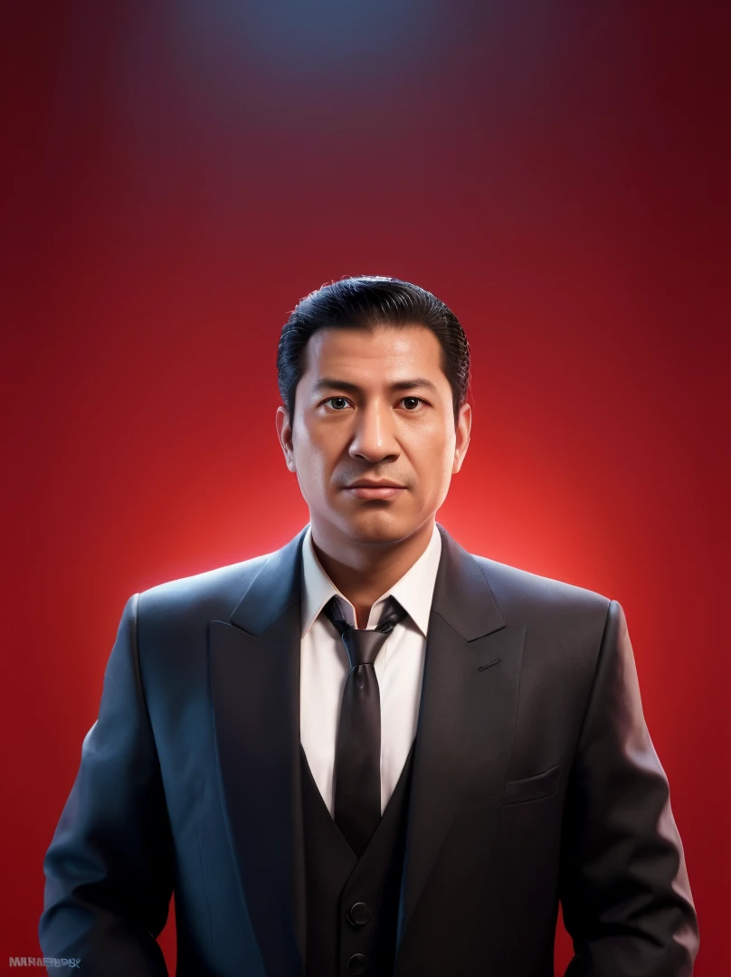 arafed image of a man in a suit and tie, character headshot portrait, stylized portrait formal pose, arnold maya render, ceo of microsoft gaming ( xbox ), promotional portrait, ken wong, headshot portrait, headshot profile picture, promotional render, a portrait of the character, maxwell render, rick dai, mogul khan, solid background, in red background, character portrait