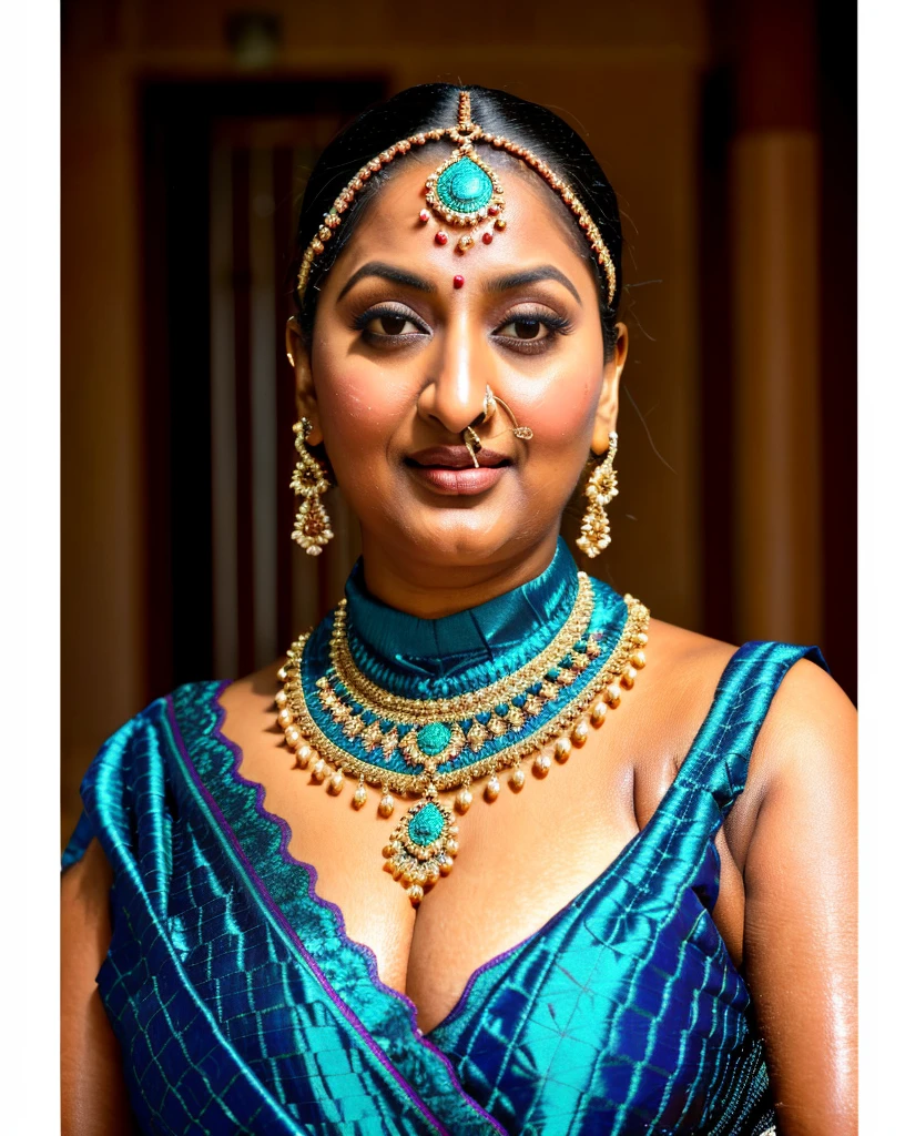 Realistic Representation of Savita bhabhi, tempting figure, busty aunty, goddess of lust, cougar lady, mommy, mommy figure, bulky figure, big milkers, doodhwali, sizzling hot, lonely Nextdoor aunty bhabhi , chubby aunty, sweat, oiled body, irresistibly hot, inspired by famous Indian adult comics by amarshrostha, Foto RAW, photorealistic, photography, full body shot, 50 years old Woman, master shot, perfect eyes, goddess like beauty, pierced eyes, perfect thick chubby mallu Desi aunty bhabhi, Wearing a Stanapatta, a chest-band.Saree model, model Photography, Indian saree shoot, Indian traditional wear advertising photography, traditional wear brand shoot, face of Indian actress Sonakshi Sinha, masterpiece, realistic, realism, incredible details,  pleasure, photorealism, detailed skin, skin pores, high contrast, photorealistic Artstation 8k HD digital art trend of high definition and detailed realistic skin texture, ultra detail, realistic skin texture, armature, best quality, ultra high definition, (photorealistic:1.4),, high resolution, detail, raw photo, sweat, Re sharp, by Lee Jefferies Nikon D850 Film Stock Photo 4 Kodak Portra 400 Camera F1.6 Lens Rich Color Ultra Real Realistic Realistic Textures Dramatic Lighting Unreal Engine Trending at Art Station Cinestill 800,(pele altamente detalhada: 1.2), 8k UHD, DSLR, soft-lighting, alta qualidade, grain of film, Fujifilm XT3,she didn't like to wear blouse or bra, intricate, she is happy to wear only saree, she hates blouse or bra, detailed hairy armpits, hyper realistic skin, skin pores, veins, wet body, hyper realistic sweaty body, sweat, veins, short hairs on armpit, stubble armpits, hyper realistic hairy armpits, low waist saree, deep juicy navel, insane details, 