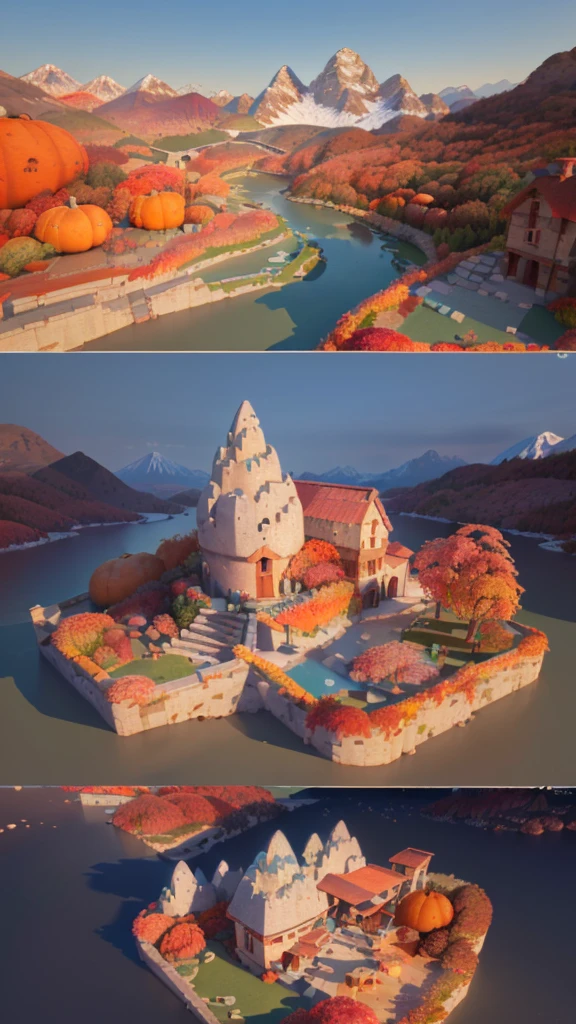 (Isometric Art:1.5),The art of math,Dreamlike scenery,(Mountains、Fall:1.6),Around the mountain road,Ancient bridge,pavilion,river,Small boat,small village,(high quality,Masterpiece,Octane Rendering,Ray Tracing,Extremely detailed,3d,8k:1.5)