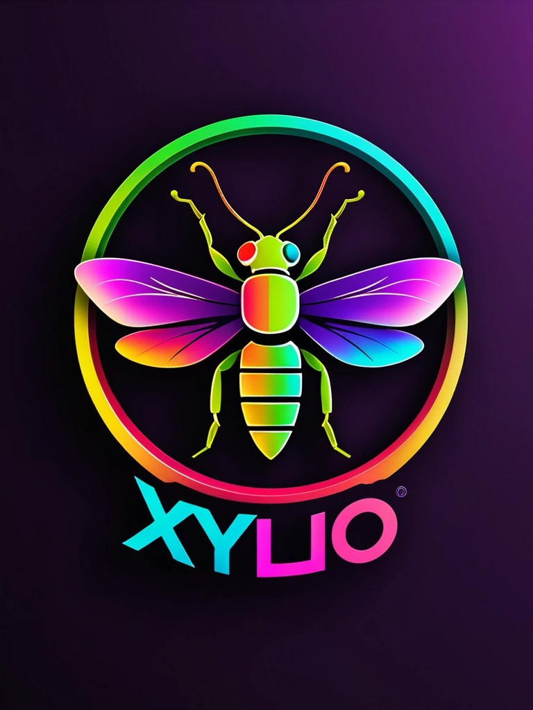 Create a simple and vibrant logo titled "XYLO BAND" resembling a music band logo. Use vibrant colors like red, blue, green, yellow, and purple to symbolize energy and creativity. Incorporate a sleek and minimalist vector of a firefly insect in the design. Apply subtle HDR 4K effects to enhance brightness and contrast subtly. Ensure the composition is dynamic and eye-catching, reflecting a modern and lively brand identity while maintaining simplicity.
