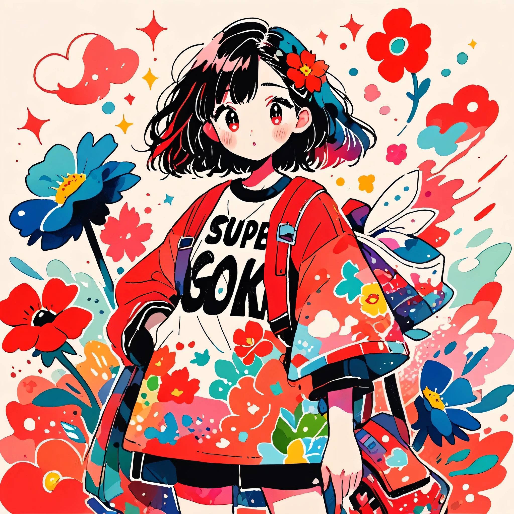 Black Star Red and White Style、(((stylish fashion))), 8K Quality、Intense watercolor, Detailed watercolor art, Watercolor splash, Surreal, avant-garde pop art, Beautiful and expressive paintings, Beautiful artwork illustration, Very colorful tones, wonderful, Cool beauty, highest quality、Official Art, Vector art, Stylish design, (((The most beautiful girl))), (((highest quality))), HDR, ((detailed)), (((Doodle Art)), ((masterpiece)), ((Super detailed)), (((Colorful flowers))),(((Stylish)))