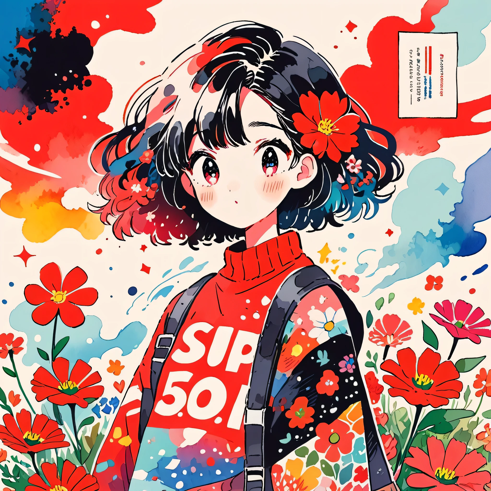 Black Star Red and White Style、(((stylish fashion))), 8K Quality、Intense watercolor, Detailed watercolor art, Watercolor splash, Surreal, avant-garde pop art, Beautiful and expressive paintings, Beautiful artwork illustration, Very colorful tones, wonderful, Cool beauty, highest quality、Official Art, Vector art, Stylish design, (((The most beautiful girl))), (((highest quality))), HDR, ((detailed)), (((Doodle Art)), ((masterpiece)), ((Super detailed)), (((Colorful flowers))),(((Stylish)))