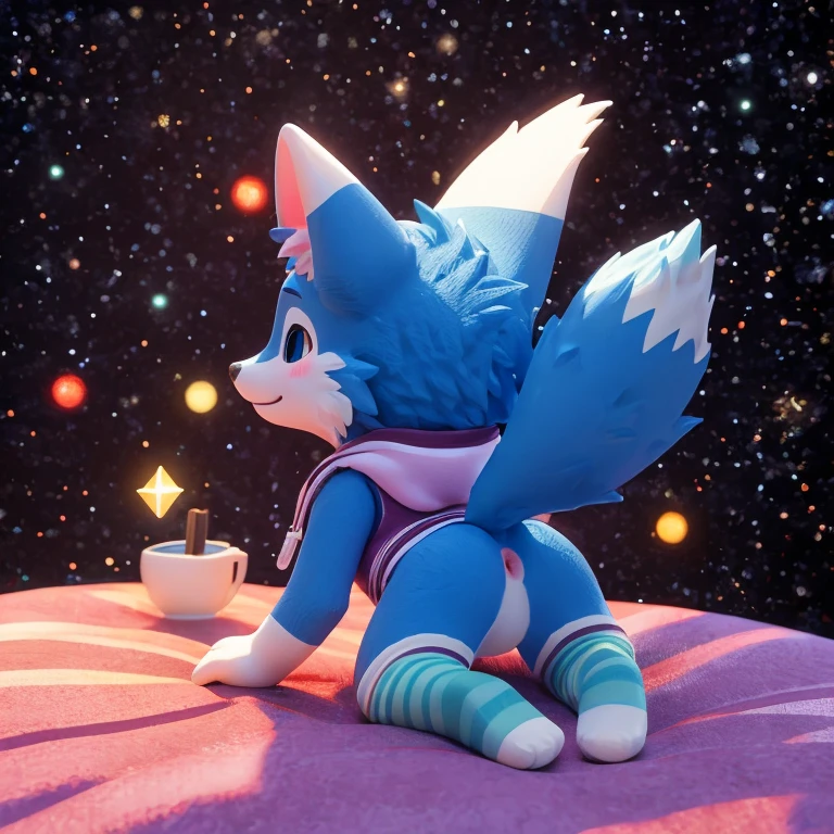 (((wilderness))), ((charming little blue fox, already, young)) have different colored eyes， chibi， charming，Shy, blush, Logo design， Caralready， movie lighting effects， ((3D vector art))， Cute and quirky， fantasy art， bokeh， Hand Painted， number， soft light， Isometric style， 4K resolution， photorealistic rendering， High level of detail cleaning， vector image， A lifelike masterpiece， Professional photography， simple space background， Flat white background， Isometric，Vibrant vector, , hoodie, bottomless pit, Fine hairs, Anisotropic fur gloss, ((subsurface scattering)), on the bed, ((The body is very wide)), ((animal genitals)), [[Vein]], (on all fours), ((Show rear)), [anus], big tail, ((Striped knee-length socks))