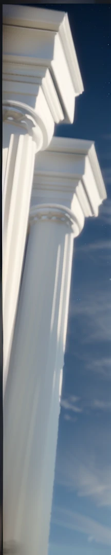 there are two white pillars, extremely high level of detail, hoog detail, architectural detail, high level of detail, architectural detailed, unreal detail, architectural, closeup photograph, meticulous details, super high details, side view close up of a gaunt, extreme hight detail, neck zoomed in, shot from roofline, 3D pillars, 3D, unreal engine