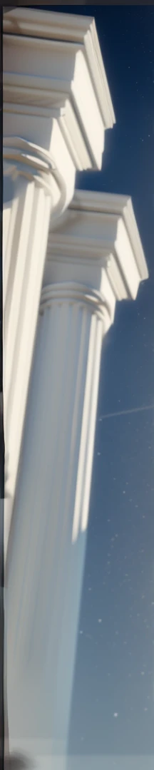there are two white pillars, extremely high level of detail, hoog detail, architectural detail, high level of detail, architectural detailed, unreal detail, architectural, closeup photograph, meticulous details, super high details, side view close up of a gaunt, extreme hight detail, neck zoomed in, shot from roofline, 3D pillars, 3D, unreal engine