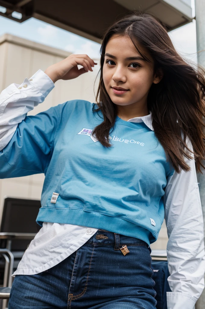 Student girl fly in the sky