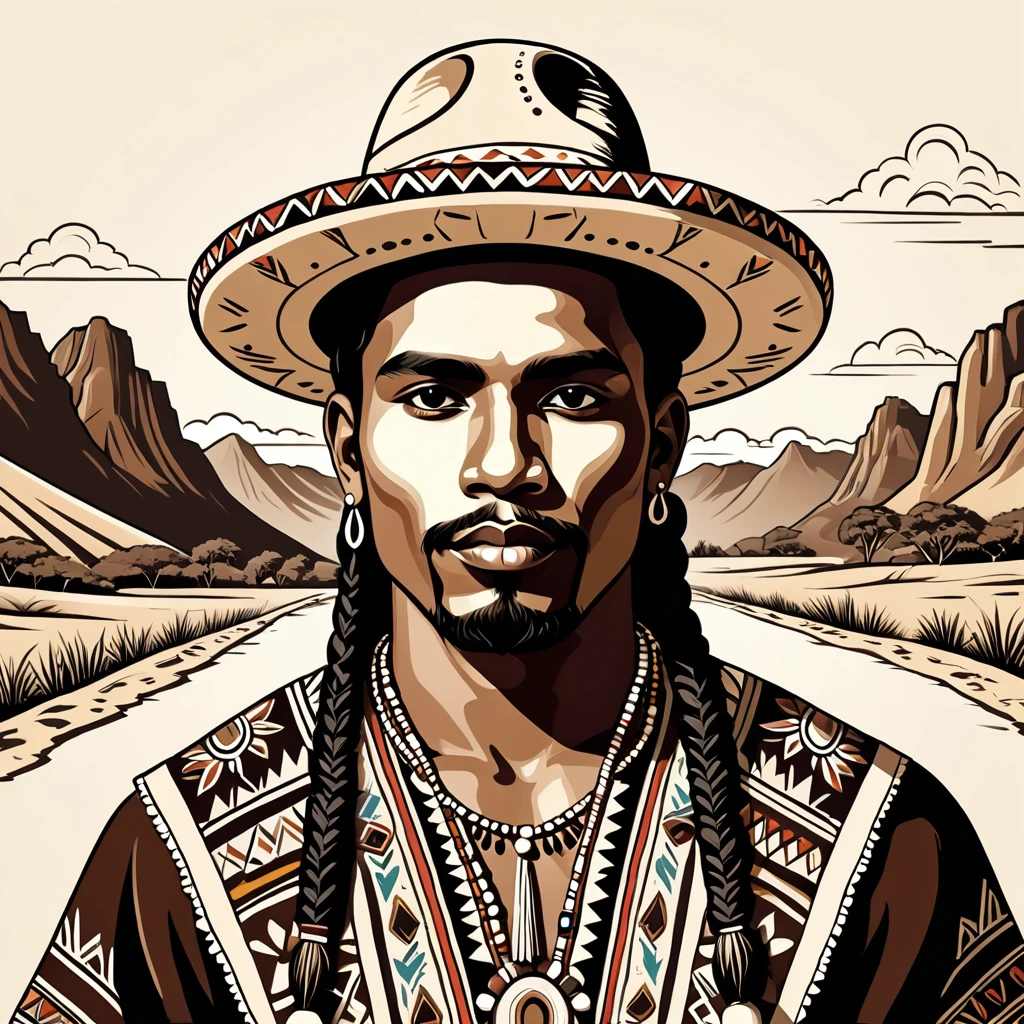 man in folk outfit from an unknown south american ethnic group, vector graphics, strong contours