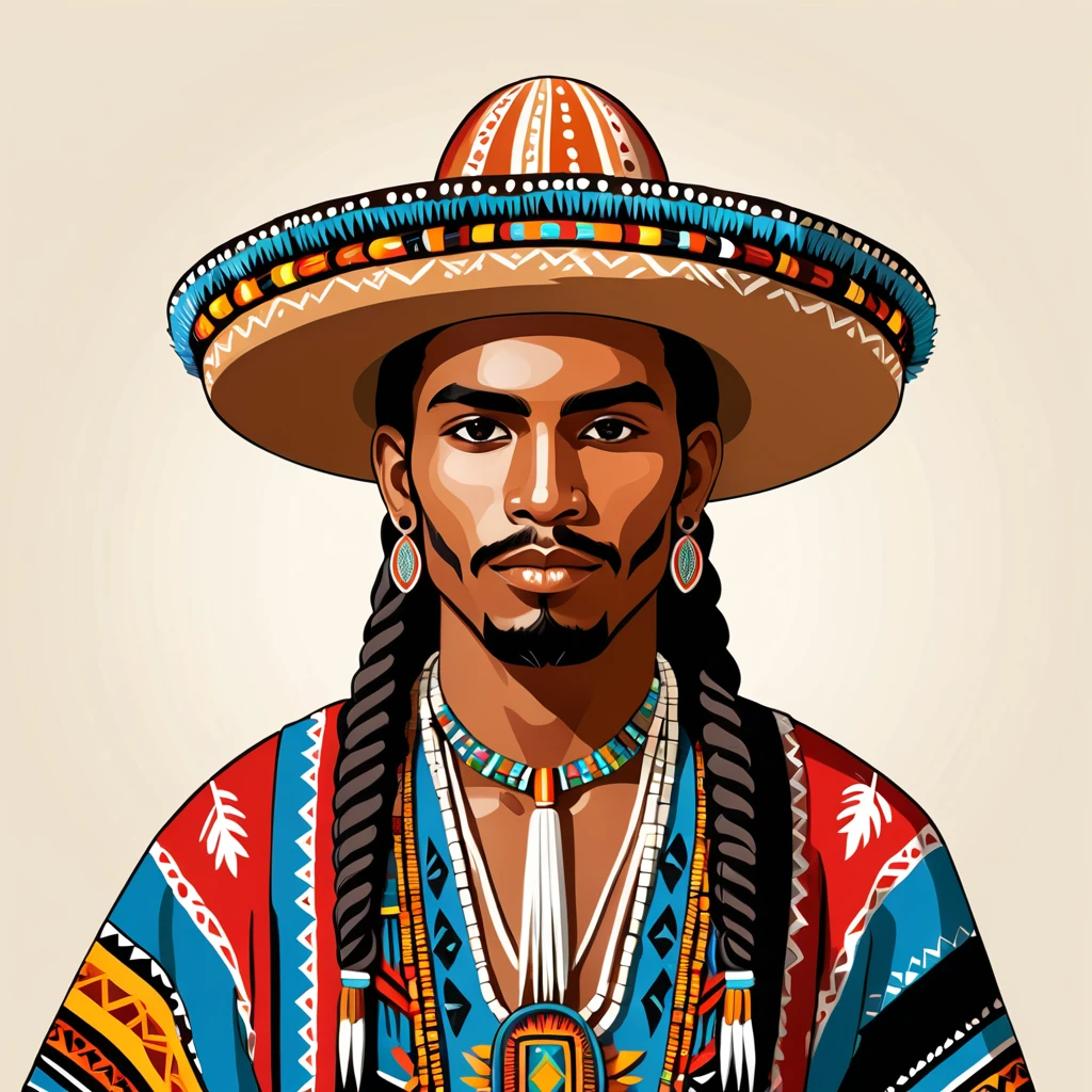 man in folk outfit from an unknown south american ethnic group, vector graphics, strong contours