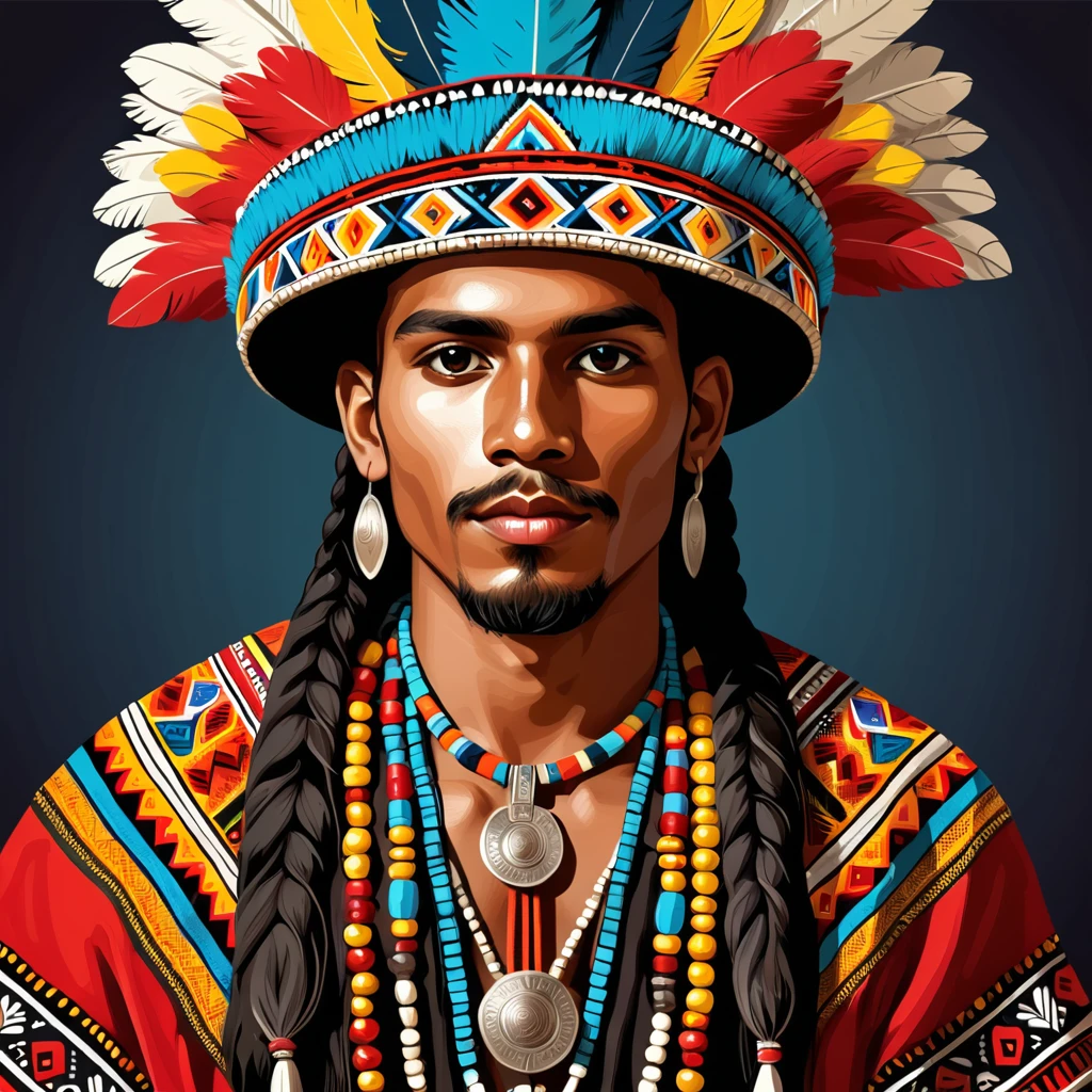 man in folk outfit from an unknown south american ethnic group, vector graphics, strong contours
