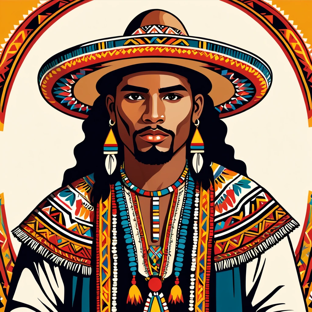 man in folk outfit from an unknown south american ethnic group, vector graphics, strong contours