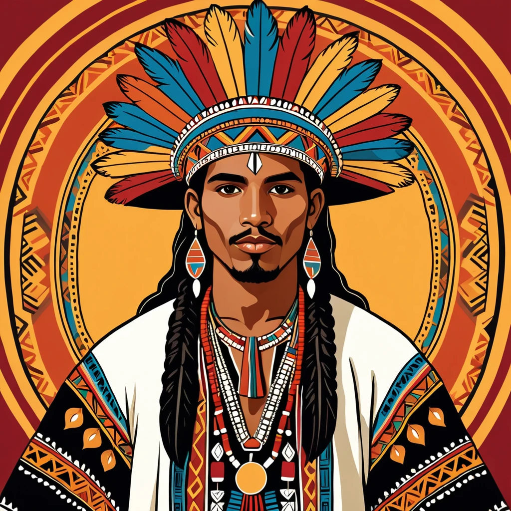 man in folk outfit from an unknown south american ethnic group, vector graphics, strong contours