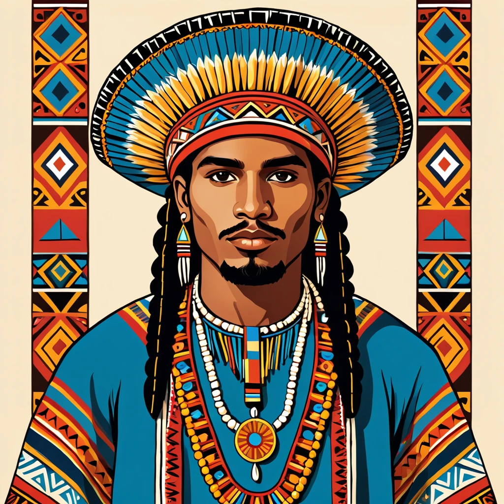 man in folk outfit from an unknown south american ethnic group, vector graphics, strong contours