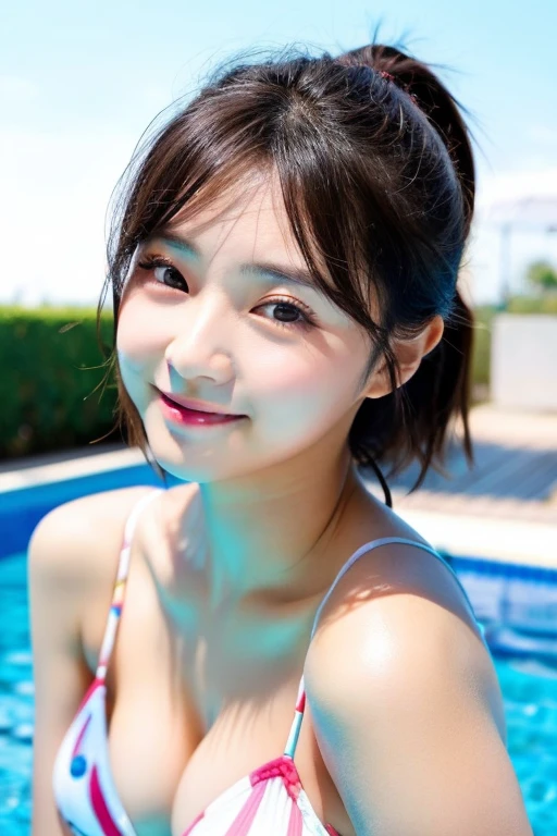 Korean Idol、Half Korean and half French、Small face、Big eyes、beautiful girl、Swimsuit、bikini、Pool