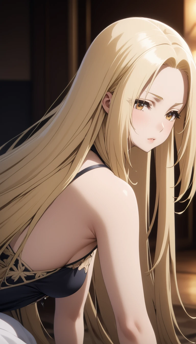 (Highest quality、Masterpiece、Very detailed、4K)、One Woman、************、Blonde、Long Hair、(((alpha)))、chest、arm、Thighs、Beautiful face、