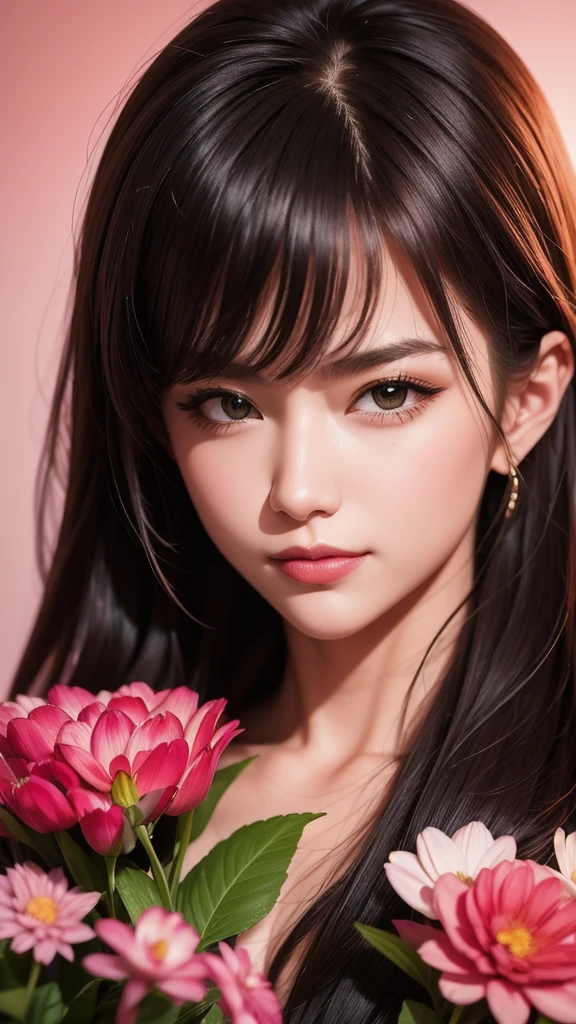(masterpiece, best quality:1.2), solo, A stunning portrait close-up of a lady holding a bouquet of vibrant flowers, her kind and beautiful eyes gazing directly at the viewer. Rendered in exquisite detail with Schneider pastel inks, the soft and delicate strokes bring the image to life. The pastel colors add a touch of softness and the overall effect is simply breathtaking.