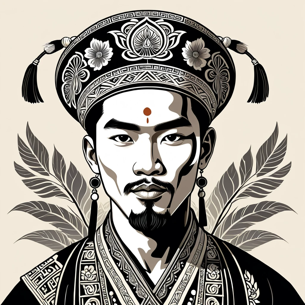 man in folk outfit from an unknown asian ethnic group, vector graphics, strong contours