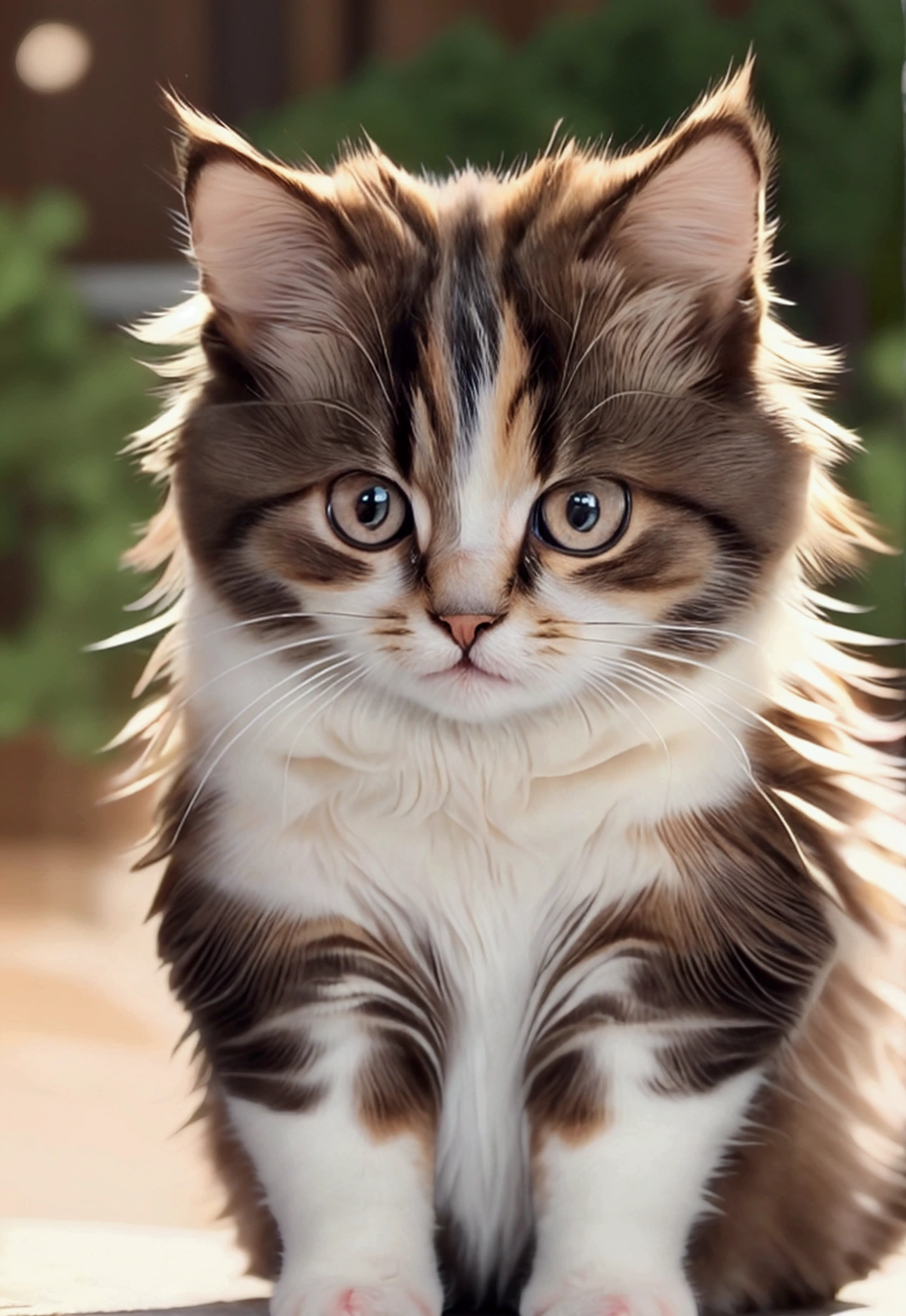 Cute calico cat　Bushy bristles　Staring　