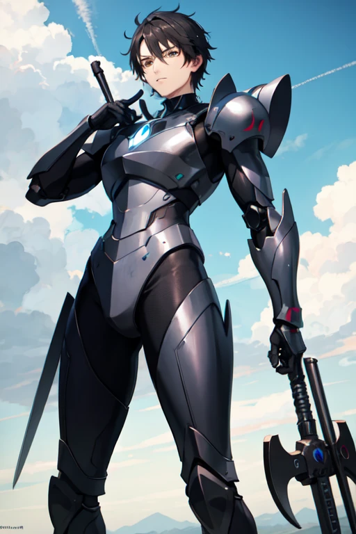 Anime male in black mobile armor