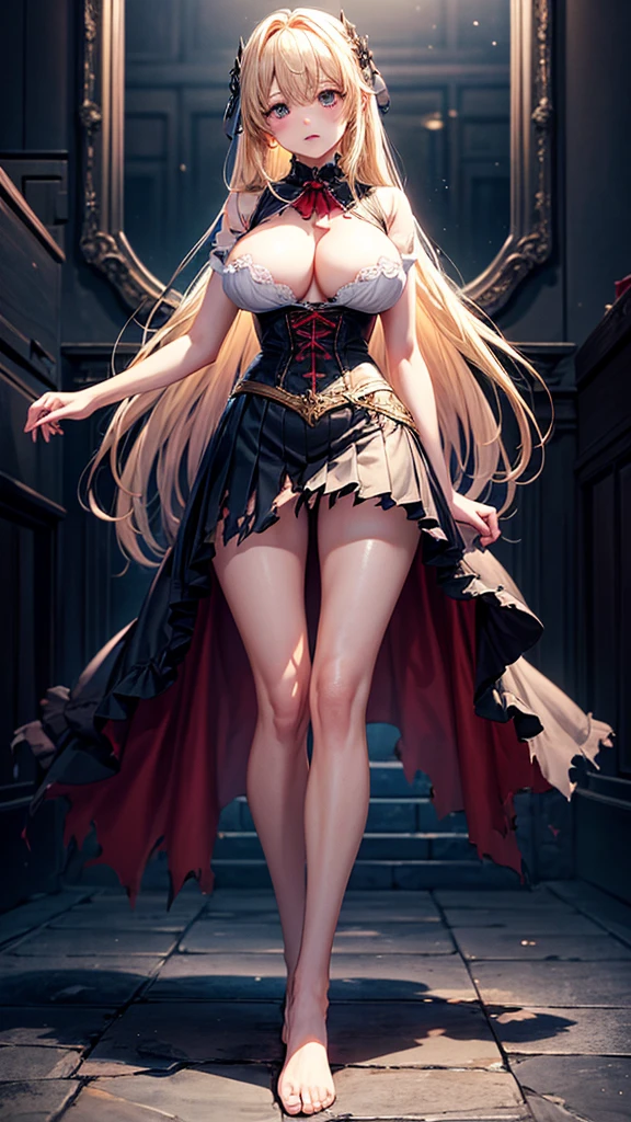 Big Breastsのメイド服を着た少女 (Gothic style) Torn Skirt、Golden body proportions、disheveled blonde hair (Inward-splayed feet) (Highly detailed CG Unity 8k wallpaper) Big Breasts、Torn Skirt、Red-faced and shy Ed Blinky America&#39;The most beautiful body art, Atey Gailan, Painting by Jeremy Professional Gorgeous Man, Greg Mantis, Antonio Moro, Art Station Trends, CGSOC IETY Trends, Complex, Tall detailed, Accurate, Dramatic realism art, CG, 3d, 8k 4k