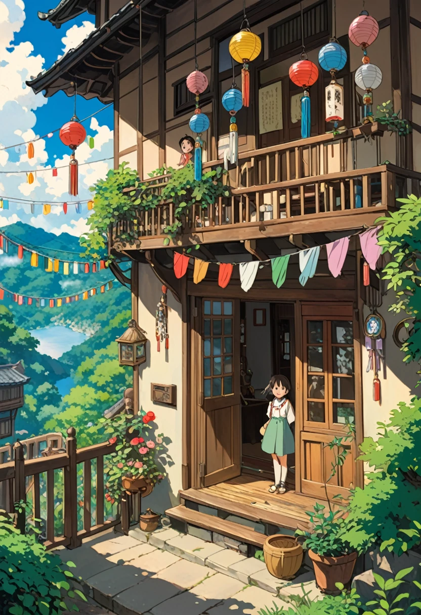 Studio Ghibli-style anime movies, Movie stills, Highest quality, masterpiece, Representative works, Official Art, amateur, Extremely elaborate details, 8k, Wind Chimes