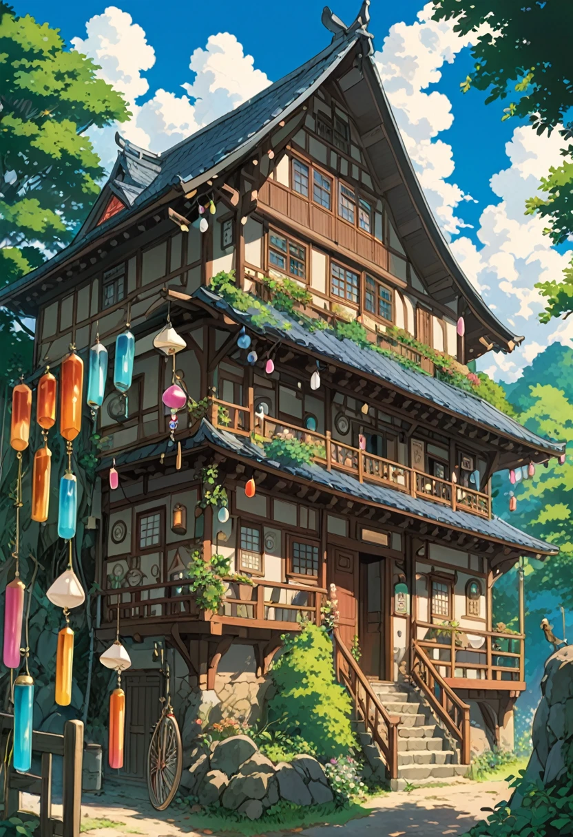 Studio Ghibli-style anime movies, Movie stills, Highest quality, masterpiece, Representative works, Official Art, amateur, Extremely elaborate details, 8k, Wind Chimes