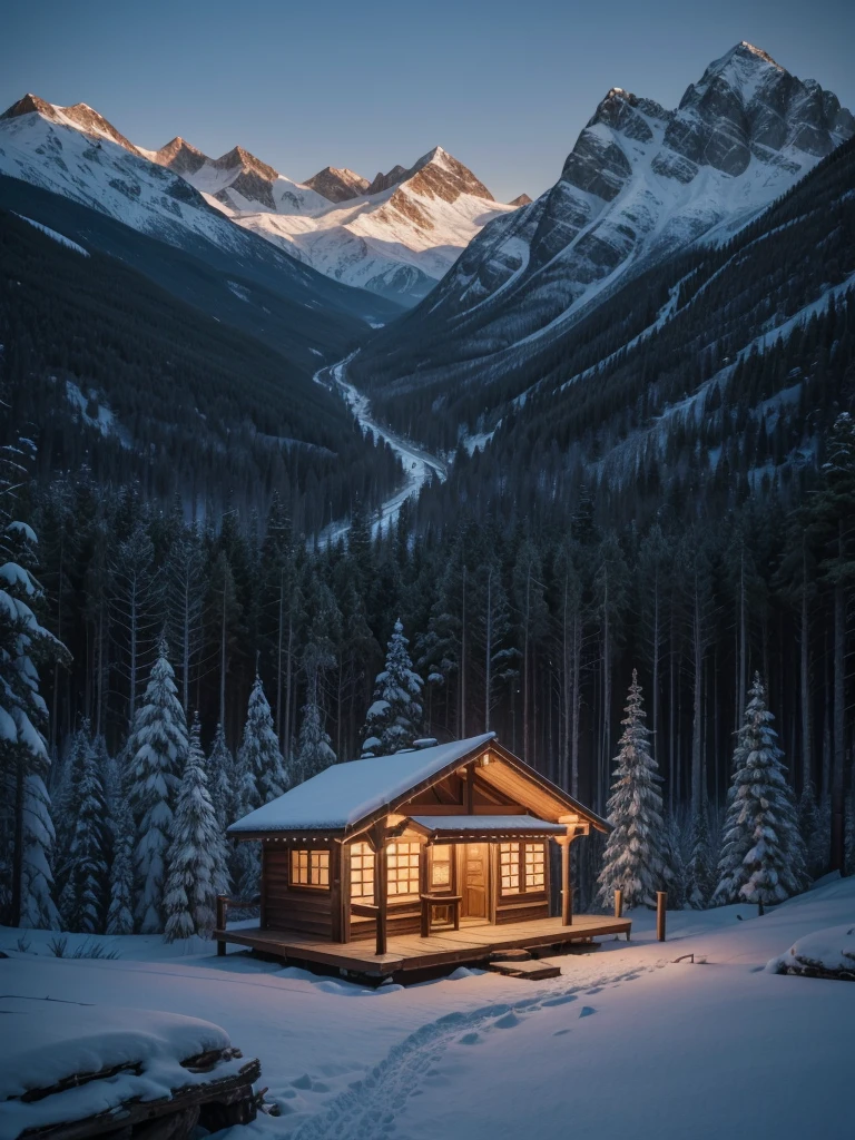 Scenario of one mountain connected to the other by a bridge made of firewood "that is not made of another material" and on the edges so as not to fall birch bars with 5 lights on each side on one mountain this is a 2017 fashion house and on the other a small shelter house with an electric dragon and an ice dragon tied to a bar (The mountains are high so they are connected from above and the dream does not touch that's why the bridge is made of wood) the mountains on each side with a beautiful sunrise