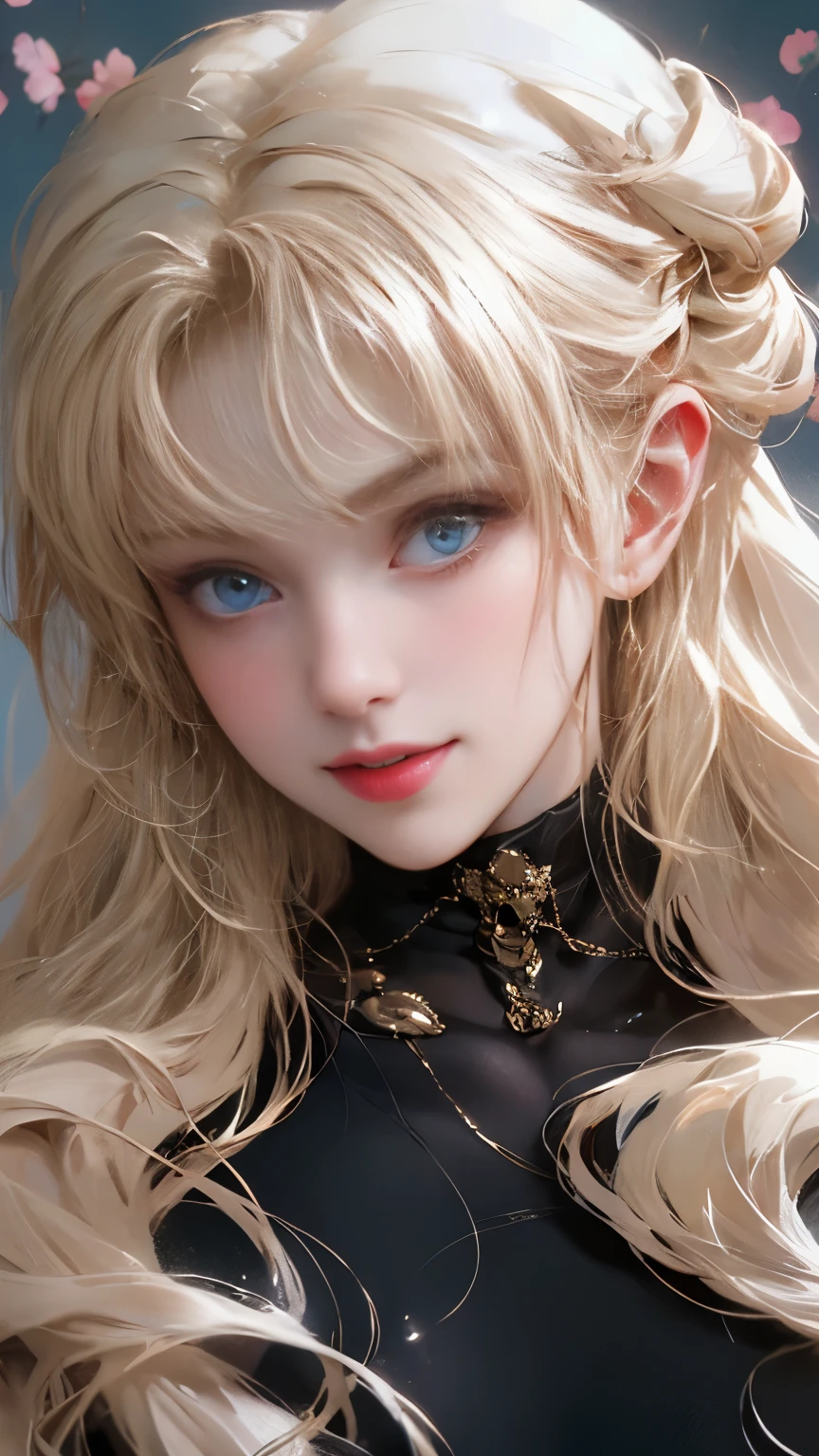 (Highest quality, Very detailed, Ultra-high resolution, 8k images), White Tone, Sexy Girls, Golden Curly Hair , Big , A sloppy smile