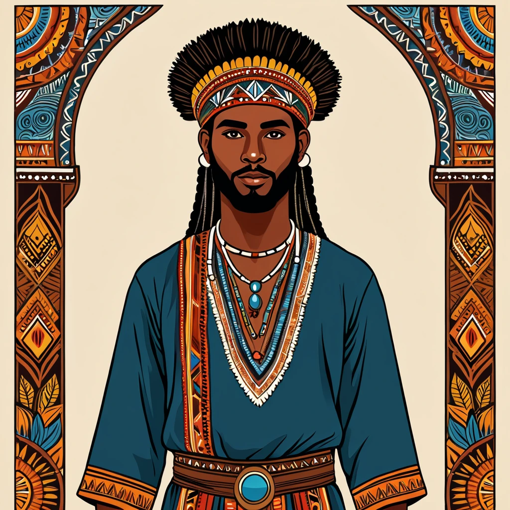 man in folk outfit from an unknown australian ethnic group, vector graphics, strong contours