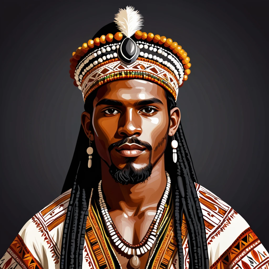 man in folk outfit from an unknown australian ethnic group, vector graphics, strong contours