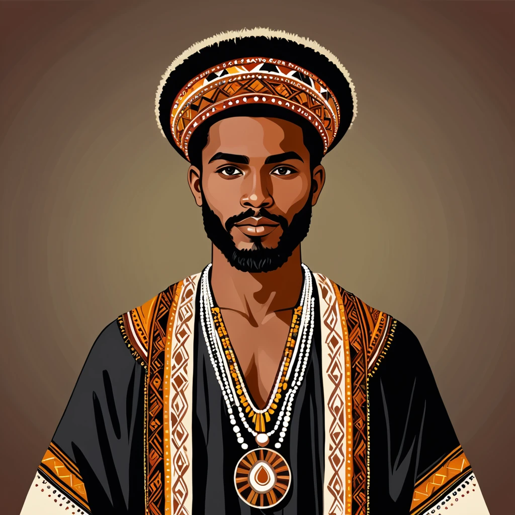 man in folk outfit from an unknown australian ethnic group, vector graphics, strong contours