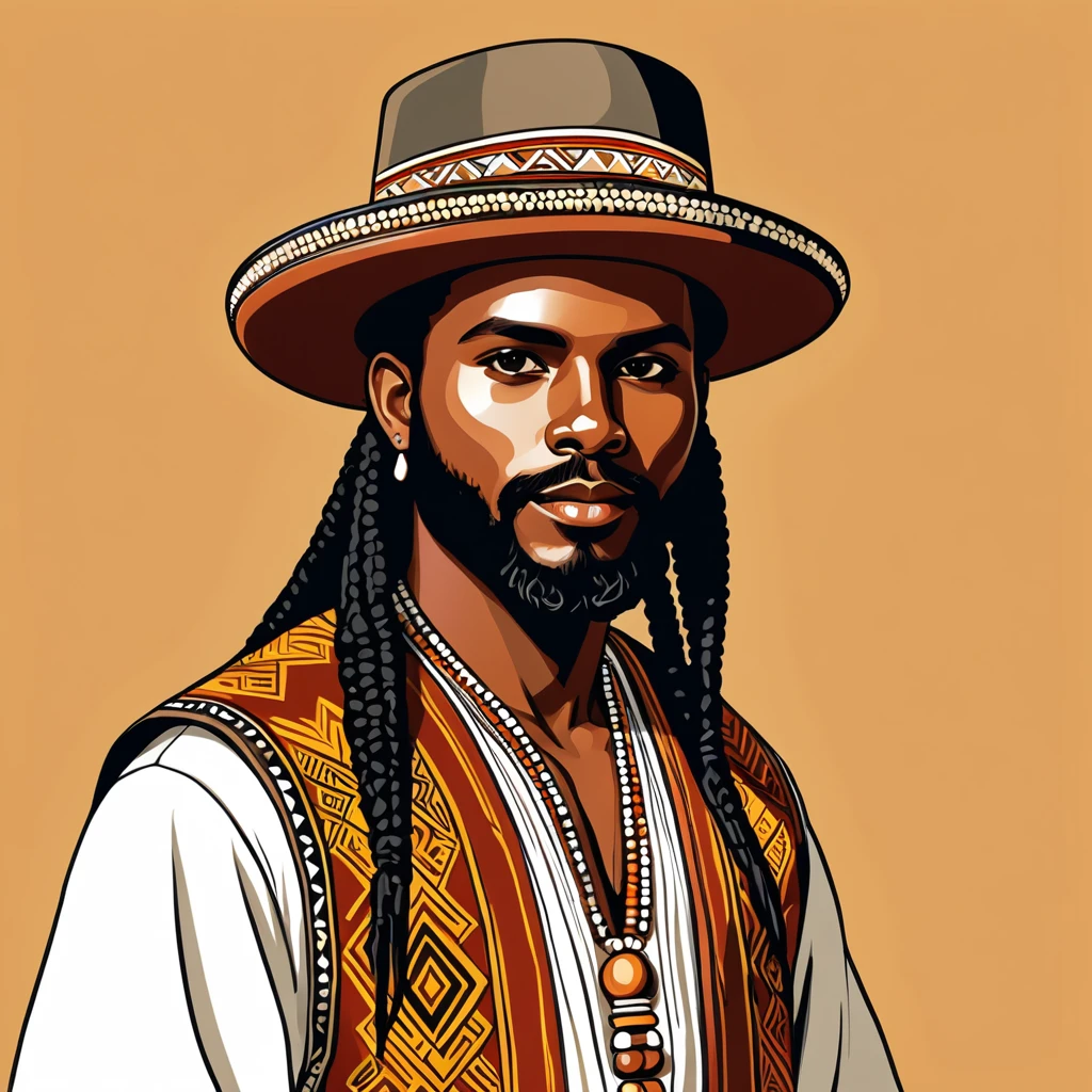 man in folk outfit from an unknown australian ethnic group, vector graphics, strong contours