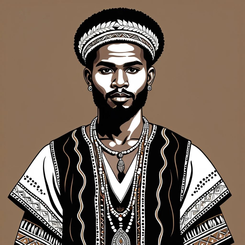 man in folk outfit from an unknown australian ethnic group, vector graphics, strong contours
