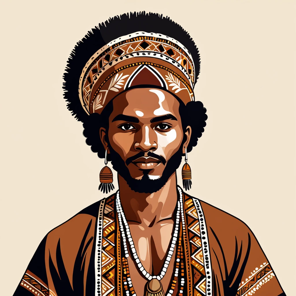 man in folk outfit from an unknown australian ethnic group, vector graphics, strong contours