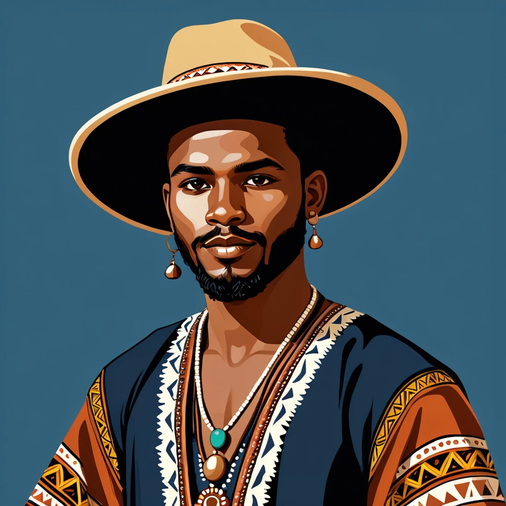 man in folk outfit from an unknown australian ethnic group, vector graphics, strong contours
