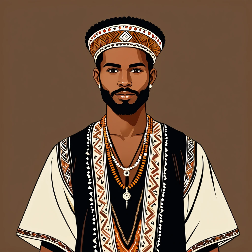 man in folk outfit from an unknown australian ethnic group, vector graphics, strong contours