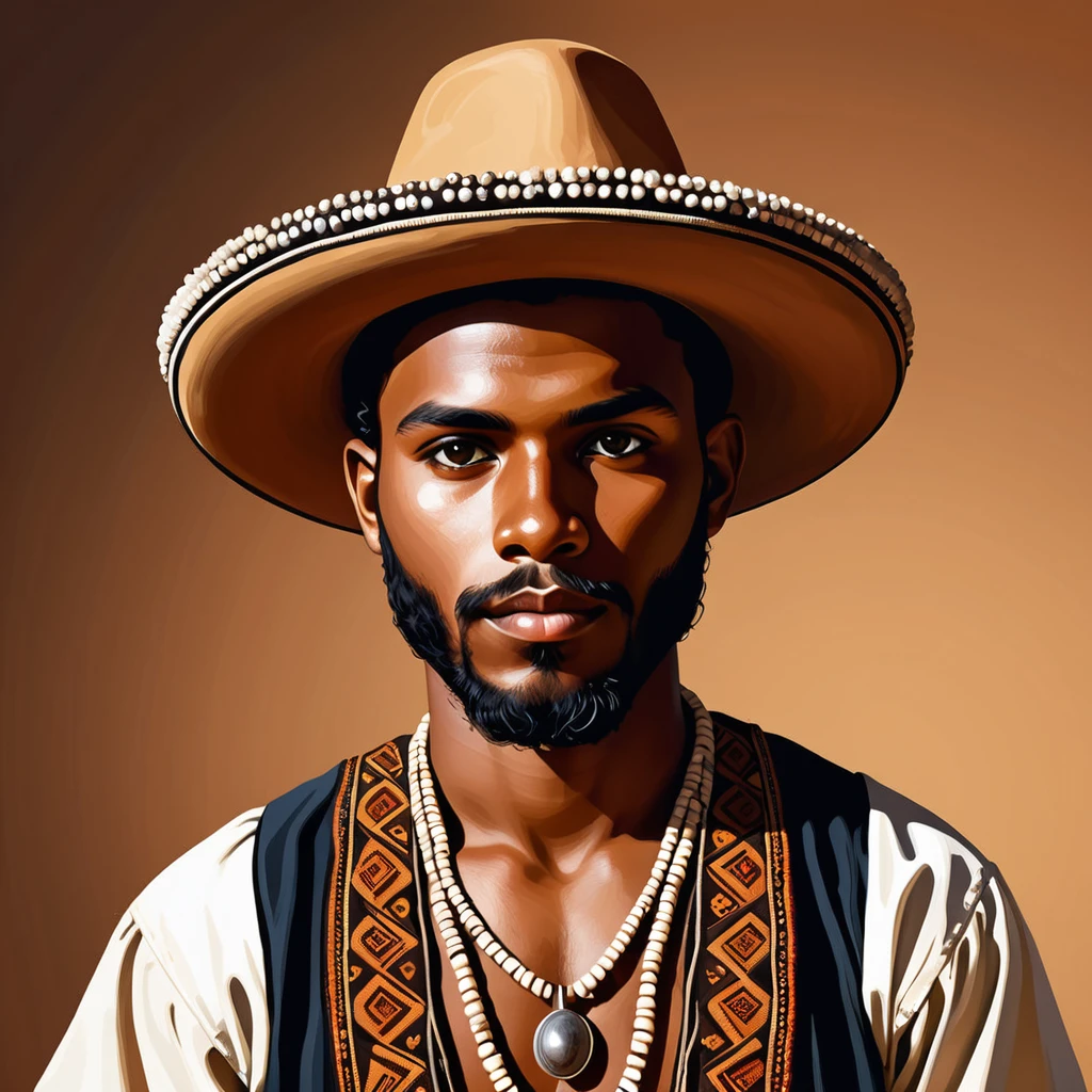 man in folk outfit from an unknown australian ethnic group, vector graphics, strong contours
