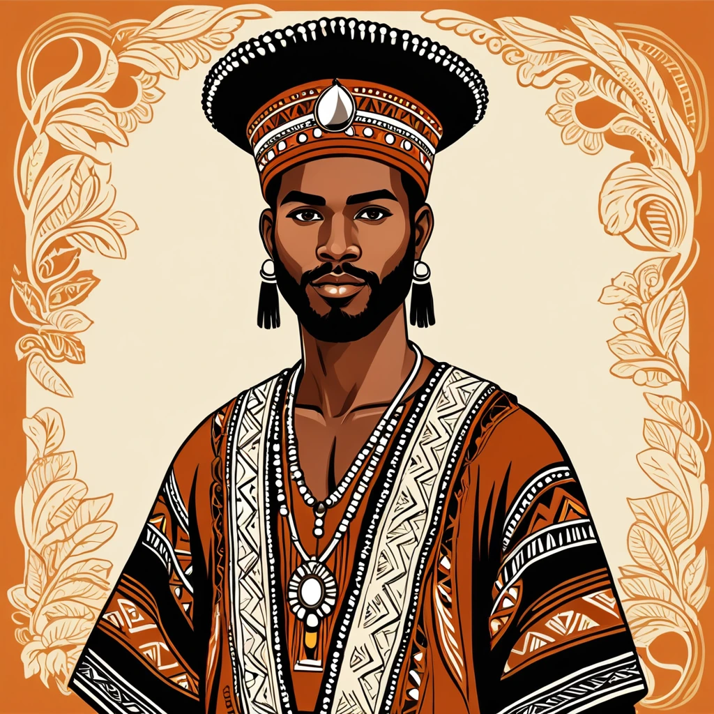 man in folk outfit from an unknown australian ethnic group, vector graphics, strong contours