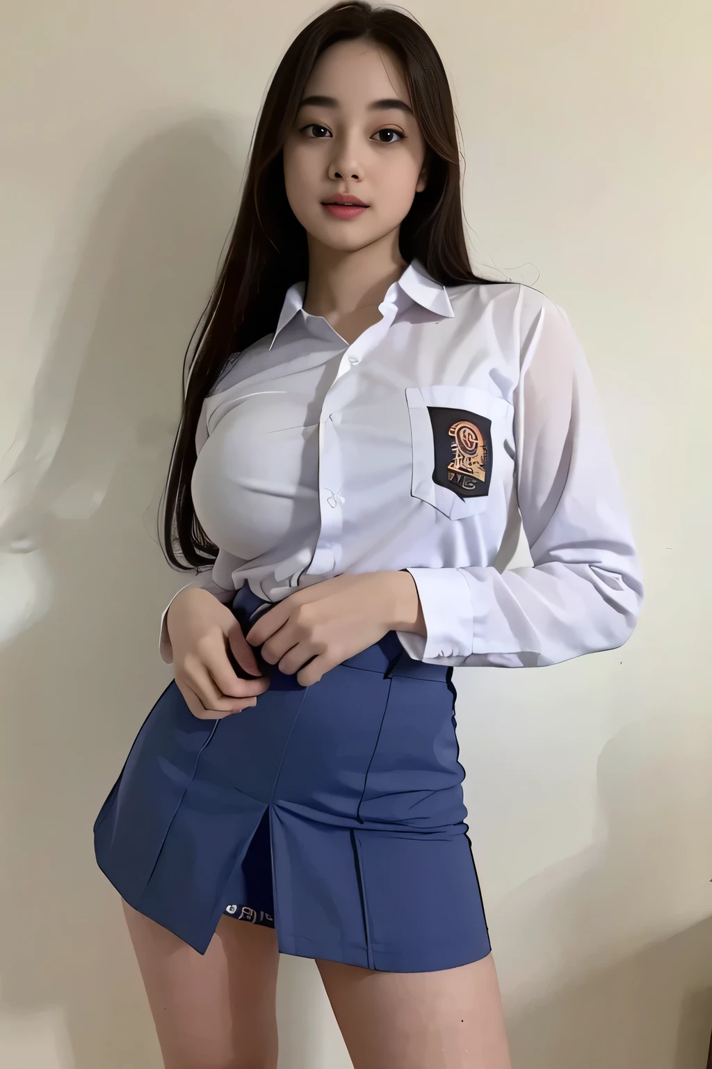 (best quality,4k,highres),ultra-detailed,realistic,cosplay,student uniform, unbutton clothes, unbutton shirt, mini skirt, skirt lift up, open legs,beautiful woman,big breasts, show nipples detailed, dark hairy pussy, pubic hair,vivid colors,portrait,soft lighting