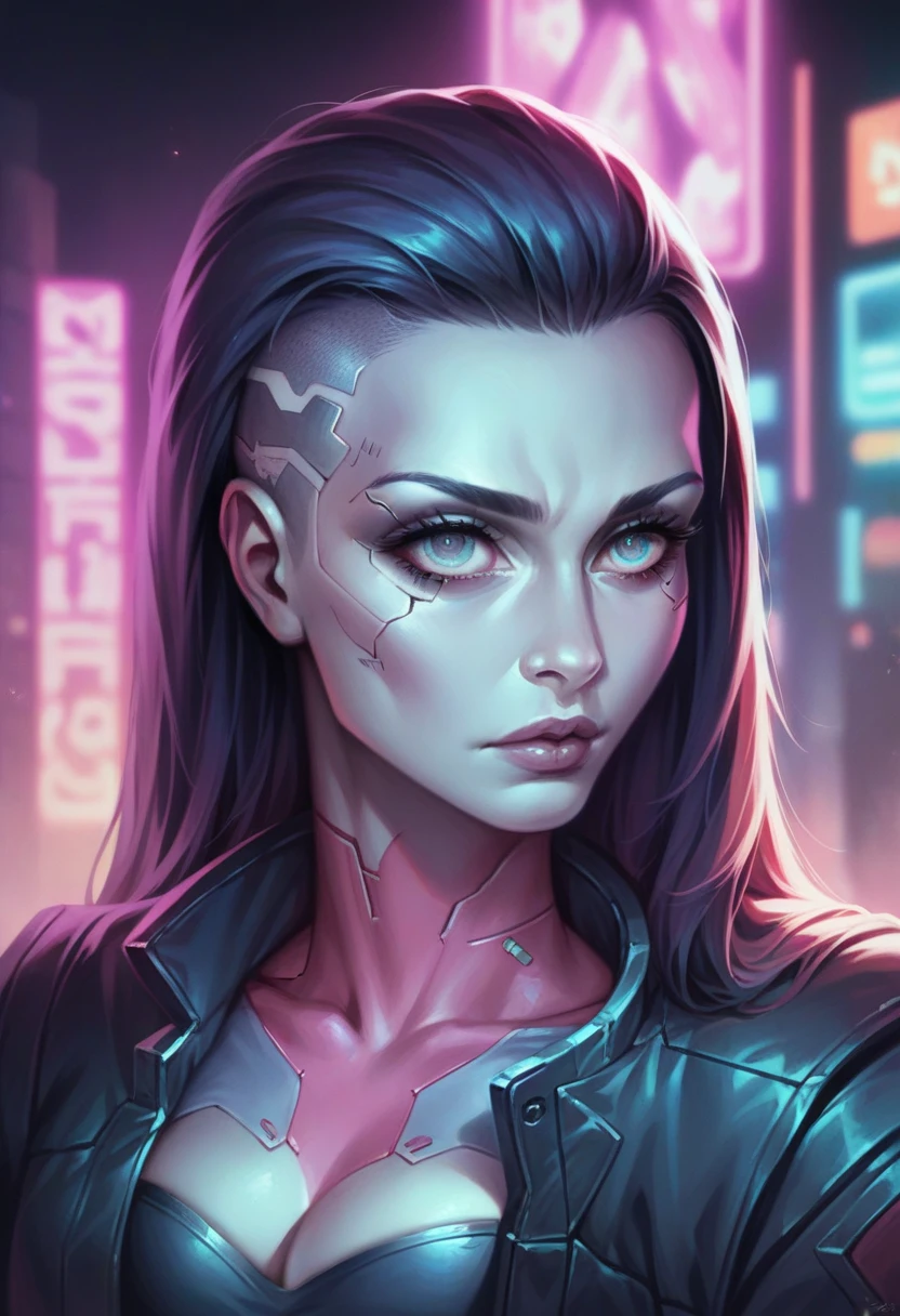 a cyberpunk girl in a phonk themed city, neon lights, detailed face, beautiful eyes, detailed lips, long eyelashes, cyberpunk outfit, futuristic architecture, detailed environment, dark moody colors, dramatic lighting, 8k, highres, masterpiece, photorealistic