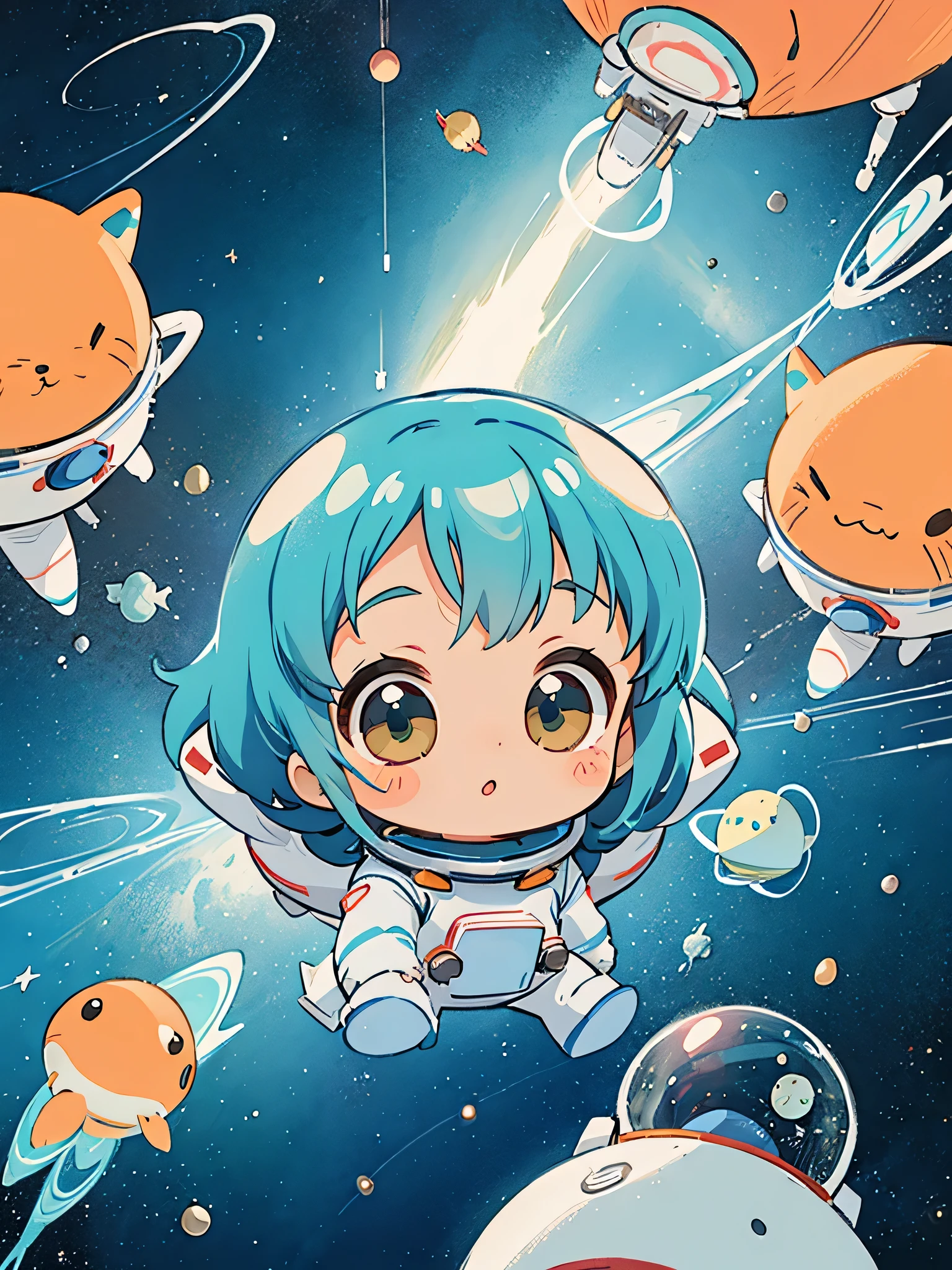hayao miyazaki style, Kawaii Design, The most beautiful girl of all time、chibi, (((Space Exploration)))