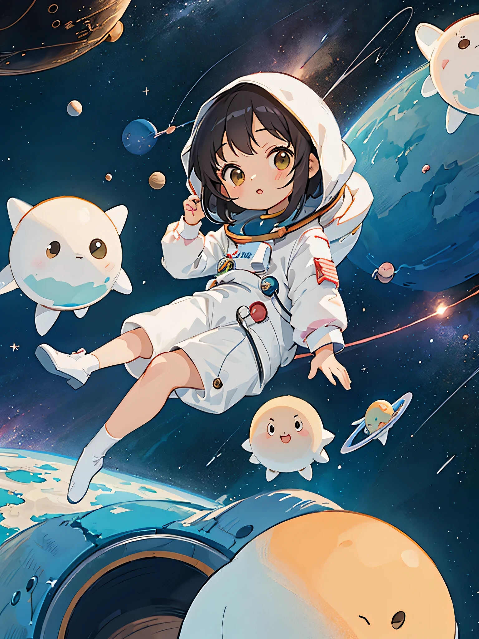 hayao miyazaki style, Kawaii Design, The most beautiful girl of all time、chibi, (((Space Exploration)))